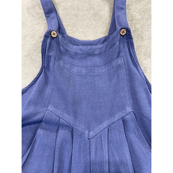 Anrabess Overall Jumpsuit Small Blue Wide Leg Linen Blend Romper Loose Lagenlook - Picture 6 of 10